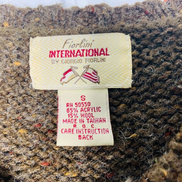vintage 70s wool sweater hearts brown cream Giorgio Fiorlini size small women - Picture 4 of 6